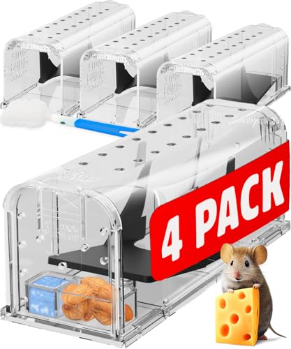 Motel Mouse Humane No Kill Mouse Traps Live Catch & Release - 4 Pack | Water & Food Compartment • Additional Air Holes • Tail Protection • Motel Mouse's Most Humane Solution • Reusable - color: Regular White