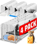 Motel Mouse Humane No Kill Mouse Traps Live Catch & Release - 4 Pack | Water & Food Compartment • Additional Air Holes • Tail Protection • Motel Mouse's Most Humane Solution • Reusable - color: Regular White