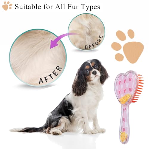 Small Dog Brush, Soft Dog Grooming Brush for Shih Tzus, Yorkies, Maltipoos, Maltese, Love Shape Puppy Massaging Pet Hair Brush, Cat Brush, for Small Dogs Cats of All Hair Types (White Heart) - color: White Heart