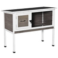 PawHut Elevated Wooden Rabbit Hutch Indoor/Outdoor for Guinea Pig Brown | Bunny Cage, Hinged Asphalt Roof, Removable Tray - color: Brown