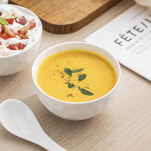 HOMBENE Porcelain Soup Bowls, 4.5 Inch Ice Cream Bowl, Kitchen Bowl Set, Fruit Bowls, Microwave and Dishwasher Safe, Set of 6 - color: White, size: 4.5 IN