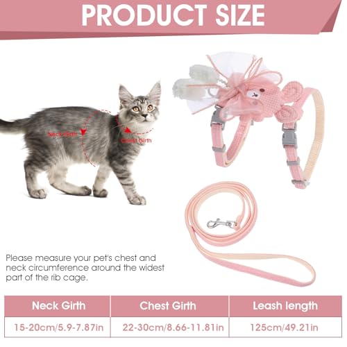 TIESOME Cat Harness and Leash Set, Adjustable Gradient Kitten Harness | Escape Proof Harness with Leash for Kitty Outdoor Walking - color: Ribbon Bear Pink
