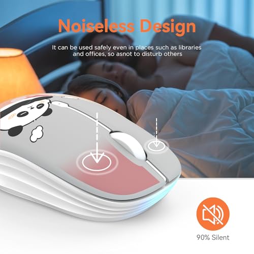 FMOUSE Cute Cartoon Silent Wireless Mouse, Dual Mode Bluetooth & USB 2.4G | Slack Off Panda Pattern, Ideal for Work Office Students Use | AA Battery Powered | Compatible with Laptop Mac iPad Tablet PC - color: Slack Off Panda