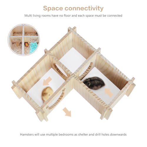 Wooden Hamster Platform and Dwarf Hamster House,Cute Syrian Hamster Tiny House Hideout,Large Balcony Lookout Holes,for Dwarf Gerbils and Mouse Mice Rat Other Small Animals(F) - color: BrownG