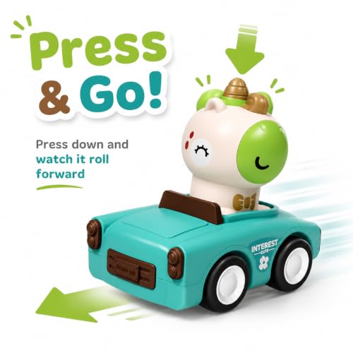 Press to Go Friction Inertia Car, Unicorn Toy Cars for Boys Girls | Animal Racing Cars Toys for Kids, Play Figure Vehicle Set, Birthday Gift for Boy Girl