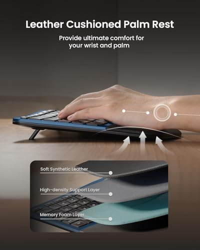 ProtoArc EKM01 Plus Wireless Ergonomic Keyboard Mouse Combo - Blue | Full-size Split Keyboard with Cushioned Wrist Rest, Ergonomic Mouse, 3-Device Bluetooth/2.4G, USB-C Rechargeable - color: Blue