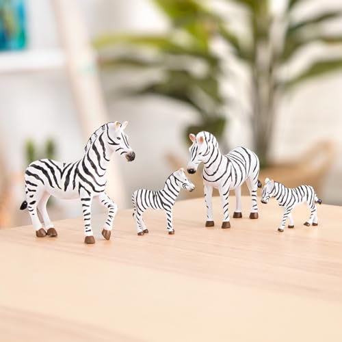 Terra by Battat Zebra Family Animal Figures, 4 Safari Toy Animals, Families | 4 plastic zebra figures with 2 adult zebras and 2 zebra foals for storytelling, collecting, zoo play, Zebra Family, 3+ Years - style: Zebra Family