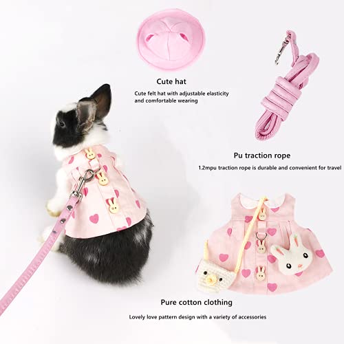 Guinea Pig Clothes,Soft Bunny Ferret Clothes with Pet Rabbit Harness and Leash Mini Hat Bag Cute Brooch for Kitten Small Animal Collars - color: Love, size: Medium