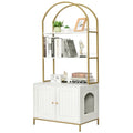 Homhedy Cat Litter Box Enclosure with 2-Tier Shelves, White and Gold | Litter Box Furniture Hidden, Indoor Cat House, Wooden Cat Washroom Furniture with Metal Frame, Modern Style - color: White and Gold