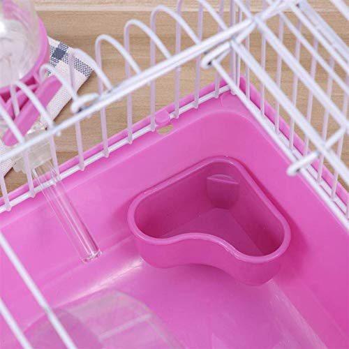 Small Pet Hamster Cage with Running Wheel Water Bottle Food Basin Portable Carrier House Mice Home Habitat for Going Out, Traveling (Pink) - color: Pink