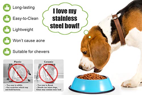 Stainless Steel Dog Bowls, Food and Water Non Slip Anti Skid Stackable Pet Puppy Dishes for Small, Medium and Large Dogs (2 Pack) - color: Blue, size: 1.5 Cup/12 oz
