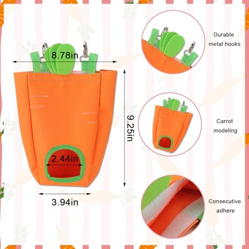 ABTOLS Rabbit Hay Feeder Bags, Hanging Hay Feeder for Cage Guinea Pigs Chinchillas Hamsters Orange Green Carrot Shape Bunny Small Animal Pet Cartoon Hay Bag - color: orange