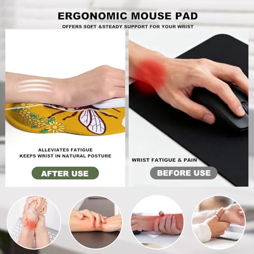 Cute Bee Mouse Pad with Gel Wrist Support, Smooth Surface Ergonomic Mouse pad, Non-Slip Pain Relief Desk Mat for Gaming, Work & Office Desktop - color: Cute Bee