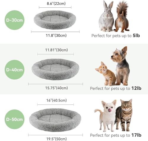LESYPET Cat Bed for Indoor Cats, Small Pet Bed Curl Sleep Cushion with Raised Pillow Around, Non-Slip Bottom Washable Pet Beds Mat for Small Pets Rabbit Hamsters, Round Diameter 15.7"