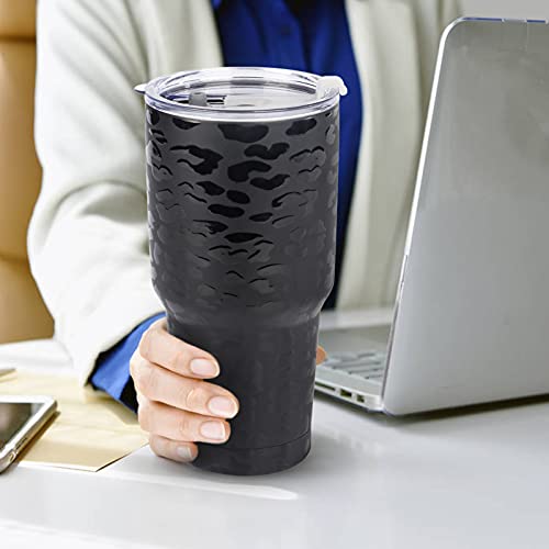 D·S 30oz Leopard Tumbler Double Wall Vacuum Insulated Travel Coffee Mug | Double Wall Vacuum Suit Cold and Hot Drink Fits in standard car cup holders With Splash-Proof Lid - color: Black Leopard