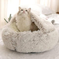 Round Fluffy Hooded Cat Bed Cave, Anti-Anxiety Cave Bed with Blanket | Hooded Cat Bed Cave, Cozy Cuddler Luxury Puppy Pet Bed, Anti-Slip Bottom and Machine Washable - color: Coffee, size: Large