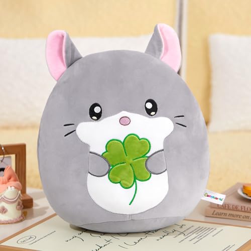 13-Inch Chinchilla Plush Pillow with Four-Leaf Clover, Ultrasoft Grey Chinchilla Stuffed Animal Toy Hugging Throw Toy Gifts for Bedding, Kids Sleeping Kawaii Pillow - color: Chinchilla