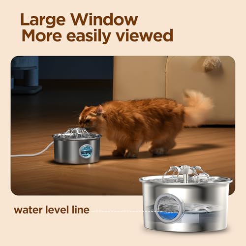 Stainless Steel Cat Water Fountain: 88oz/2.6L Pet Fountain for Drinking | Water Fountain for Cats Inside with Flower Quiet Cat Dispenser Kitty Drinking Fountain Indoor - Gifts for Pets, Small Animals