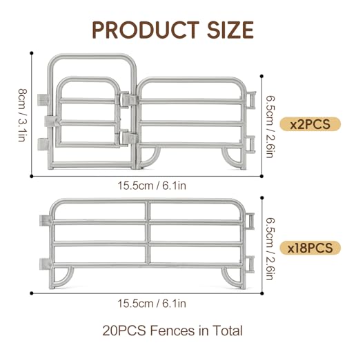 20PCS Large Farm Animal Corral Fence Toys with 2 Gates Fences for Kids Boys Girls, Educational Farm Animal Cake Toppers for Toddlers Children. - style: Silver 20PCS