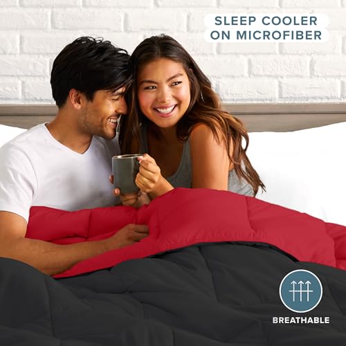 Bare Home Full Comforter - Reversible Colors - Goose Down Alternative - Ultra-Soft - Premium 1800 Series - All Season Warmth - Bedding Comforter (Full, Black/Red) - color: 13 - Black/Red, size: Full