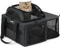 Pecute Top Expandable Airline Approved Pet Carrier for Cats, Dark Gray | Top side expandable, breathable scratch-resistant mesh, leakproof pee pad, locking zippers, foldable travel bag under 11lbs - color: Dark Gray