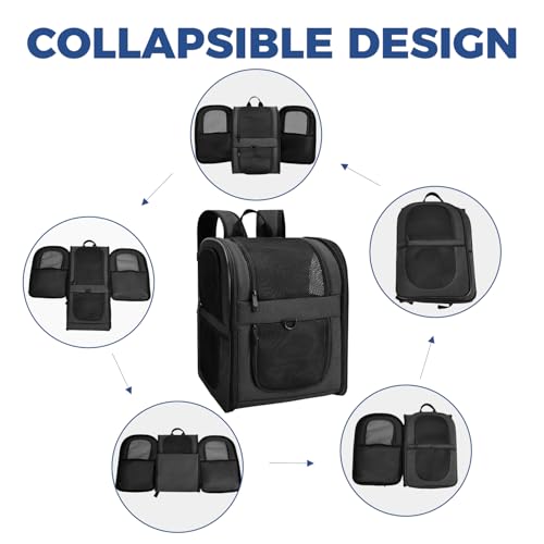 Apollo Walker Cat Carrier Backpack for Small Dogs and Cats Up to 18 lb | Side Pockets, Four-Sided Breathable Mesh, Stability Package, Removable Pad,3D back panel,Thickened shoulder straps - color: Black