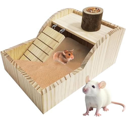 Hamster Sand Bath Container Gerbil Sand Digging Box Small Animal Shower Bathtub with Climbing Ladder Cage Accessories for Mice Rat Syrian Dwarf Hamster