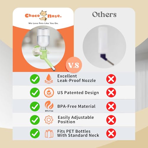 Choco Nose No-Drip Water Bottle for Small Dogs & Cats (10–25 lb) - Leak-Proof Patented 16mm Nozzle Helps Prevent Mess & Spills, BPA Free, Easy to Install Cage & Crate Mount Feeder, 10.2 fl oz (C590) - color: C590 Apple Green