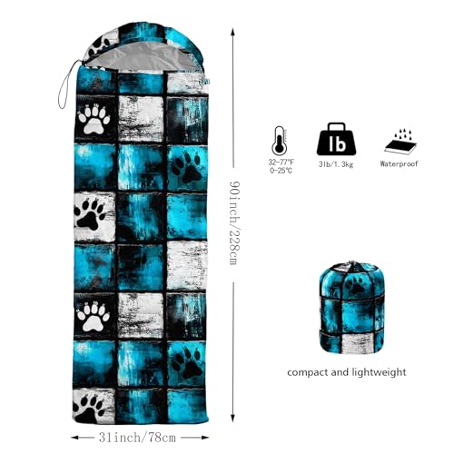 QOOMO Camping Sleeping Bags,3 Season Warm & Cool Weather,Lightweight,Waterproof Sleeping Bags for Adults & Kids,Traveling,and Outdoors,Camping Gear Equipment - color: paw print