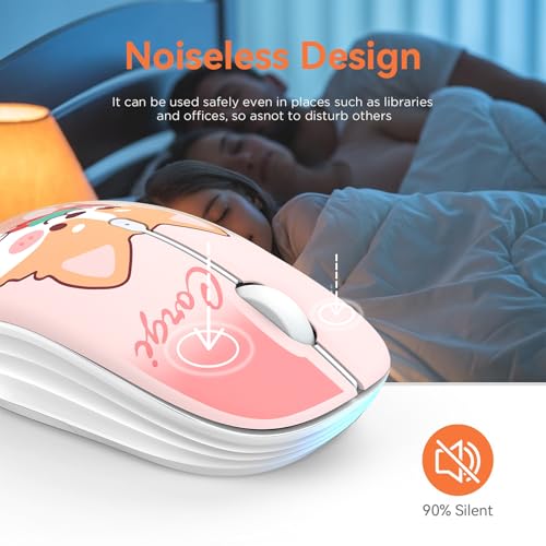 FMOUSE Cute Cartoon Silent Wireless Mouse, Dual Mode Bluetooth & USB 2.4G | Strawberry Corgi, Ideal for Kids Girls Students Back to School | AA Battery Powered | Compatible with Laptop Mac iPad Tablet - color: Strawberry Corgi
