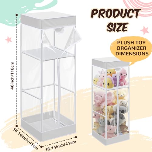 Colingmill 2-tier Plush 47 In Vertical Toy Stuffed Animal Storage Organizer Holder Cage Bin with PVC Waterproof and Dust Cover Zippered Stuffed Animal Organizer Playroom Nursery Kindergarten(White)