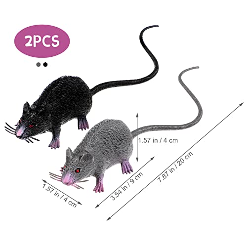 Fake Rat Prank Toy 2 Pack, Realistic Mouse with Long Tails | Lifelike Scary Prop for Halloween Parties, April Fools’ Day Pranks, Haunted House Decor, Non-Toxic Plastic, Black/Gray