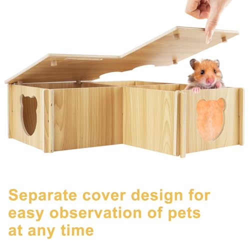 RETON Wooden Hamster House, Hamster Hideout Corner Hamster Accessories, Hamster Hides Platform with Stairs, Hamster Toys Cage Decor for Syrian Hamsters Dwarf Hamster Rat Gerbil