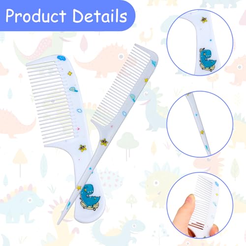2pcs Baby Hair Comb Set, Blue Dinosaur Mini Fine Tooth & Rat Tail Comb | Cute, Tiny, Small, Plastic, Parting Combs for Toddler Women Girls Kids All Hair Types, Hairbrush Tools Accessories - style: Dinosaur
