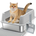 Stainless Steel Litter Box with Lid,Kitten Litter Box for Small Cats | Open Top Low Entry Litter Box,Metal Kitty Litterbox,Odor Control,Anti-Leakage, Non-Sticky, Includes Mat&Scoop,17.5x13.6x8in, - color: M:17.5"L x 13.6"W x 8"H