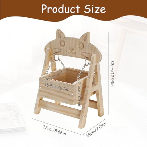 Chinchilla Toys, Natural Wood Freestanding Cage Cradle - Hammock, Swing & Resting Resting spot for Hamsters, Guinea Pigs, Ferrets Small Pet Accessories