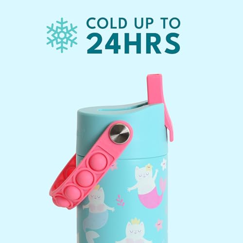 Elemental Insulated Kids Water Bottle, Stainless Steel Water Bottle with Straw Lid & Pop-It Handle, Leak-Proof Water Bottles for School, Boys or Girls, Travelling and Sports, 18oz - Meowmaid - color: Meowmaid