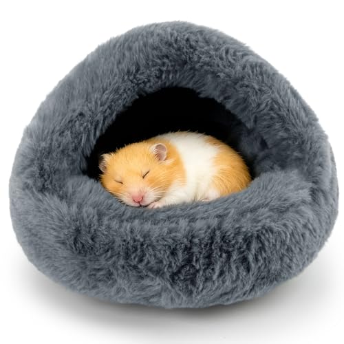 RAINFLOW Plush Guinea Pig Hideout Bed - Grey Fleece Hamster Cave Bed | Warm Cozy Small Animal Cave with Stable One-Piece Design, Washable Hamster Bed Hideaway for Guinea Pig, Bunny & Hedgehog Cage