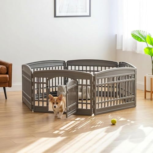 IRIS USA 6-Panel Dog Playpen with Door, Pet Enclosure, Gray | Heavy Duty Plastic, Multiple Pets, Indoor Outdoor, Portable, Foldable Design, Easy Assembly - color: Gray, size: 6 Panel - 24" H