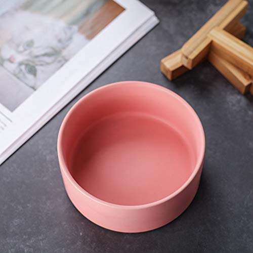 Pink Ceramic Elevated Raised Cat Bowl with Wood Stand No Spill Pet Food Water Feeder Cats Small Dogs - color: Pink, size: Medium Dog Bowls 850ML*1