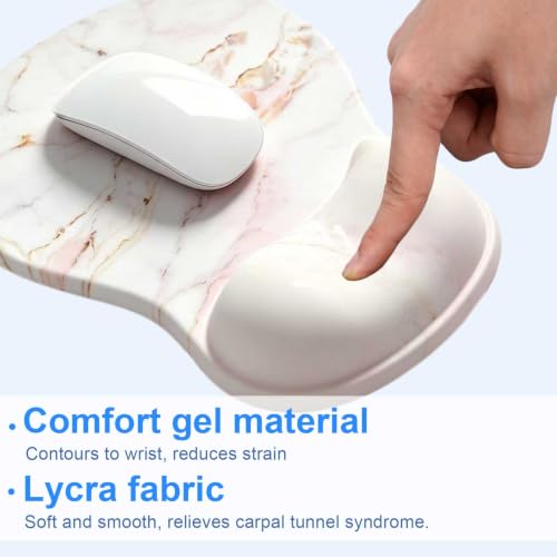 Ergonomic Mouse Pad with Gel Wrist Support, Comfortable Wrist Rest Mousepad with Non-Slip PU Base for Pain Relief, Desk, Home & Office (Marble01) - color: Marble01