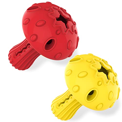 SCHITEC Dog Chew Toy for Large & Medium Dogs, Rubber Treat Dispensing Toy for Aggressive Chewers, Interactive Slow Feeder Tough Puzzle Toys Teeth Cleaning (Red & Yellow) - color: Multicolor