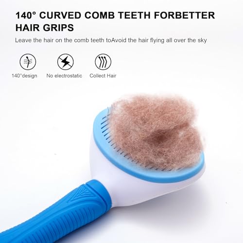 Aogeili Self Cleaning Slicker Brush, Skin Friendly Deshedding Grooming Tool for Dogs, Cats & Bunny, One-Click Release Removes Loose Undercoat, Mats & Tangles, for Long & Short Hair Shedding Pets - color: Blue