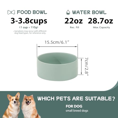 Havniva Ceramic Dog Bowls, Dog Food and Water Bowl Set, Dog Water Bowl | 6.1” Ceramic Dog Food Bowls with Non-Slip Rubber Base, Large Capacity, Double Dog Feeding Bowls for Small and Medium Dogs - color: 2 Bowls - Light Green, size: 6.1inch