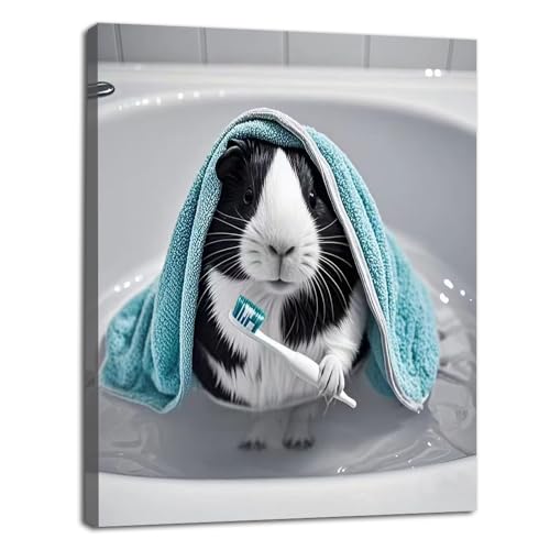 Berlun Funny Animal Wall Art Canvas - Farmhouse Guinea Pig Decor, Modern Waterproof Picture for Bathroom,In Pet Rooms,Livingroom,Bedroom,Unique Funny Wall Decor Gifts for Family Member and friends 12x15 Inch" WY-11 - color: white brown