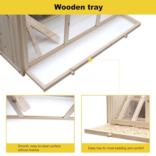 Wooden Large Hamster Cage, 3 Tier Small Animal Habitat with Tray, Natural Wood Exercise Play House for Hamsters