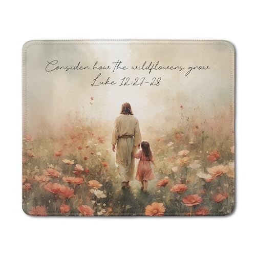 Christian Jesus Walking with Girl Mouse Pad, Christian Jesus Gifts Mouse Pads Mousepad for Desk Office Computers Laptop, Religious Office Supplies Desk Accessories, 9.5x7.9 Inch - color: 06Child