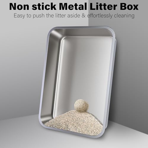 Stainless Steel Litter Box, XL Metal Litter Box 3 Pack | Extra Large Cat Litterbox 23.6" X 15.7" X 6" for Big Kitty, Multiple Cats, No Smell , Non Stick, Easy Cleaning - size: 3 Pack-X-Large (23.6"×15.7"×6")