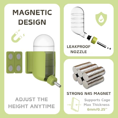 Hamster Water Bottle with Magnetic Stents, Water Bottle Holder for Glass Tanks, Suitable for Syrian Dwarf Hamsters Gerbils Mice Rats Degus (Green, 7 oz (Magnetic-Mounted)) - color: Green, size: 7 oz (Magnetic-Mounted)