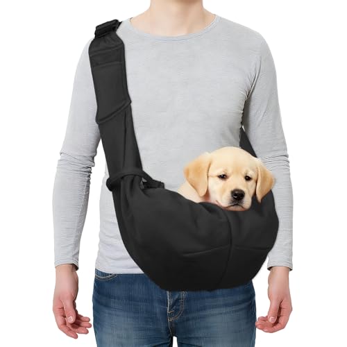 Dog and Cat Sling Carrier Up to 16.5 Lbs, Hand-Free Reversible Pet Sling Carrier with Adjustable Strap and Pocket, (Black, 1 Pcs) Intended for Hiking/Camping/Traveling - color: Black